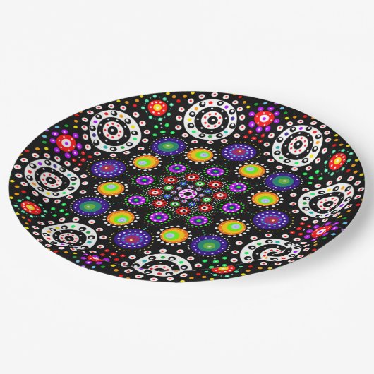 Psychedelic Dot Mandala Pappteller (Schrägansicht)