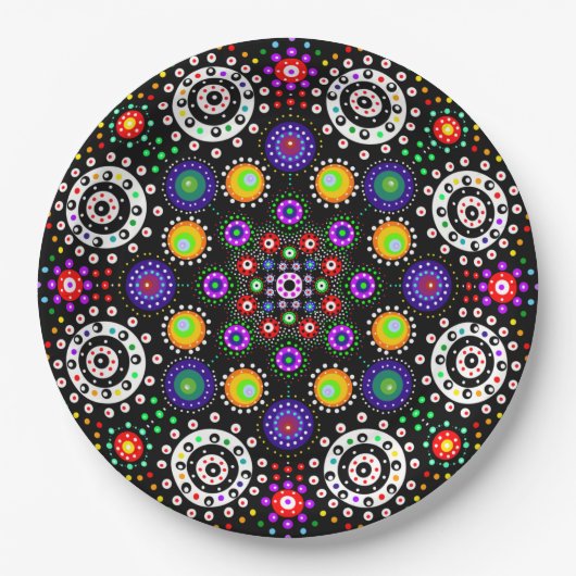 Psychedelic Dot Mandala Pappteller (Vorderseite)