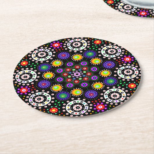 Psychedelic Dot Mandala Runder Pappuntersetzer (Angewinkelt)