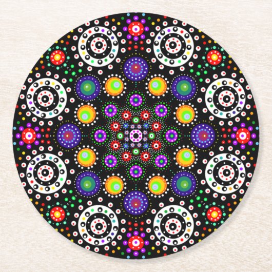 Psychedelic Dot Mandala Runder Pappuntersetzer (Vorderseite)