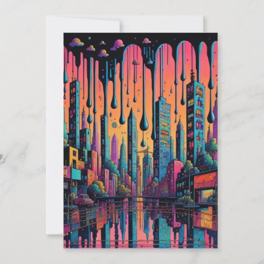 Psychedelic Drippy City Art Dankeskarte (Vorderseite)
