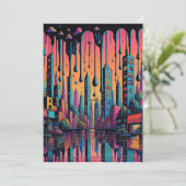 Psychedelic Drippy City Art Dankeskarte (Stehend Vorderseite)