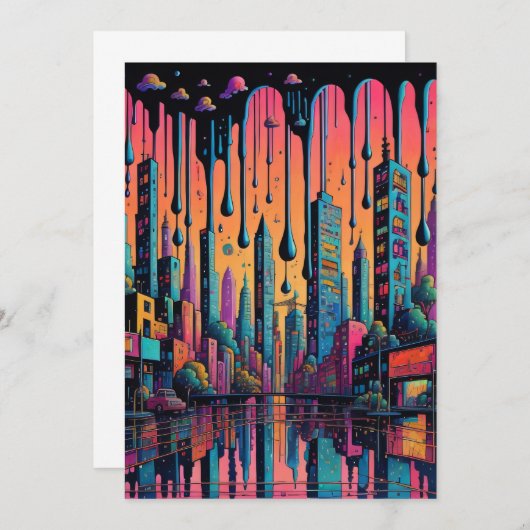 Psychedelic Drippy City Art Dankeskarte (Vorne/Hinten)