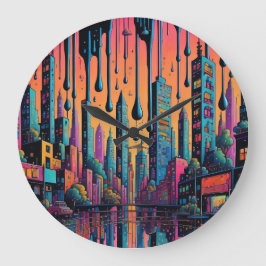 Psychedelic Drippy City Art Große Wanduhr