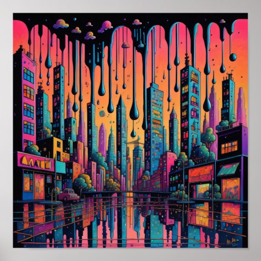 Psychedelic Drippy City Art Poster (Vorne)