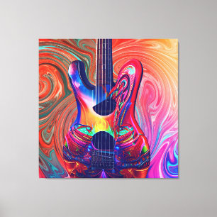 Psychedelic Electric Acoustic Semi Guitars Art Leinwanddruck