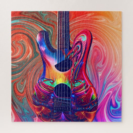 Psychedelic Electric Acoustic Semi Guitars Art Puzzle (Vertikal)