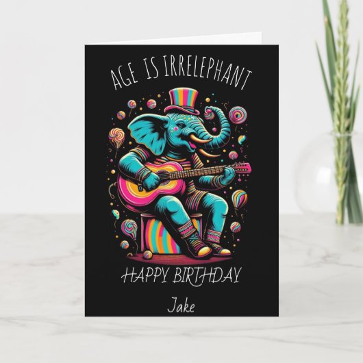 Psychedelic Elephant Jamming Guitar Dankeskarte (Vorderseite)