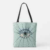 Psychedelic Eye Blue Dots Abstrakte komische Kunst Tasche (Rückseite)