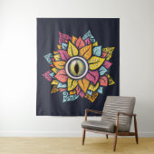 Psychedelic Eye Blume - Farbige Trippy Art Wandteppich (Beispiel)