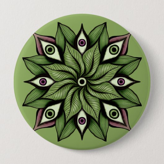 Psychedelic Eyes Mandala - Trippy Floral Pattern Button (Vorderseite)
