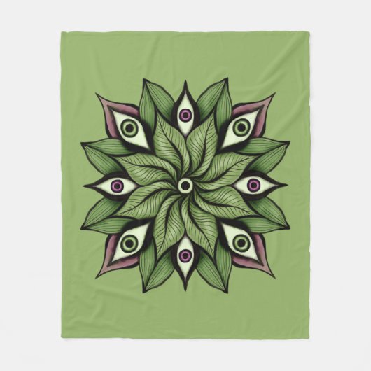 Psychedelic Eyes Mandala - Trippy Floral Pattern Fleecedecke (Vorderseite)