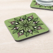 Psychedelic Eyes Mandala - Trippy Floral Pattern Getränkeuntersetzer (Linke Seite)