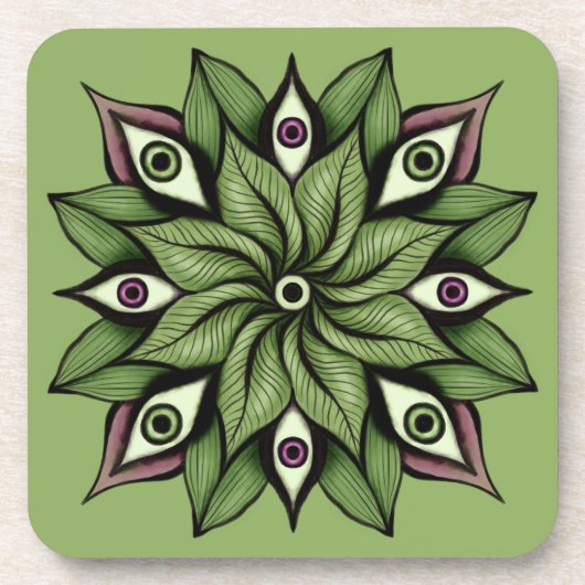 Psychedelic Eyes Mandala - Trippy Floral Pattern Getränkeuntersetzer (Vorderseite)
