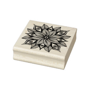 Psychedelic Eyes Mandala - Trippy Floral Pattern Gummistempel