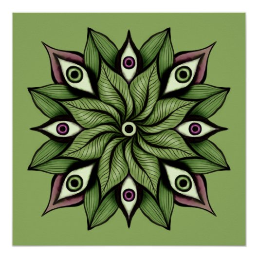 Psychedelic Eyes Mandala - Trippy Floral Pattern Poster (Vorderseite)