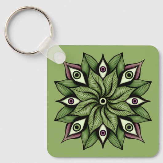 Psychedelic Eyes Mandala - Trippy Floral Pattern Schlüsselanhänger (Vorderseite)