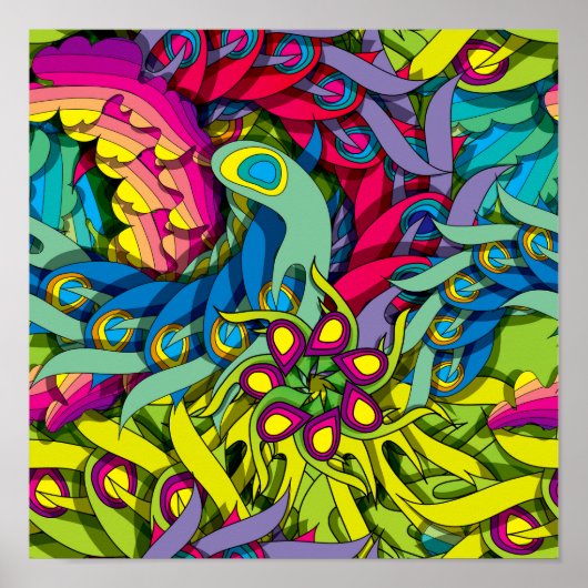 Psychedelic Feather Frenzy Poster (Vorne)