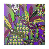 Psychedelic Feather Masks Fettdienstag Fliese (Vorderseite)