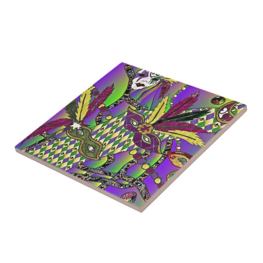 Psychedelic Feather Masks Fettdienstag Fliese (Seite)