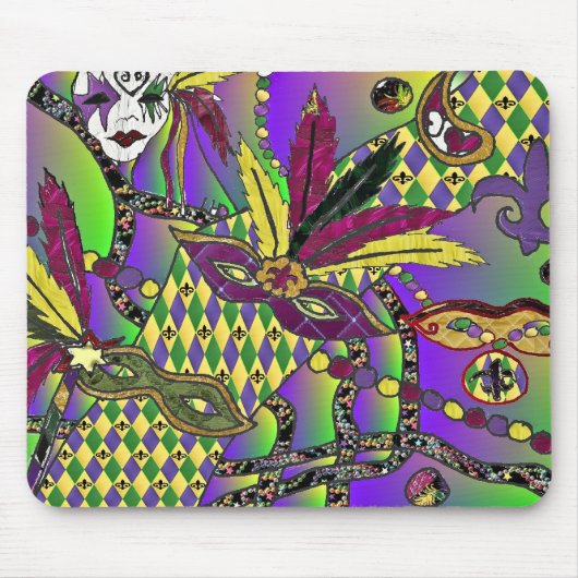 Psychedelic Feather Masks Fettdienstag Mousepad (Vorne)