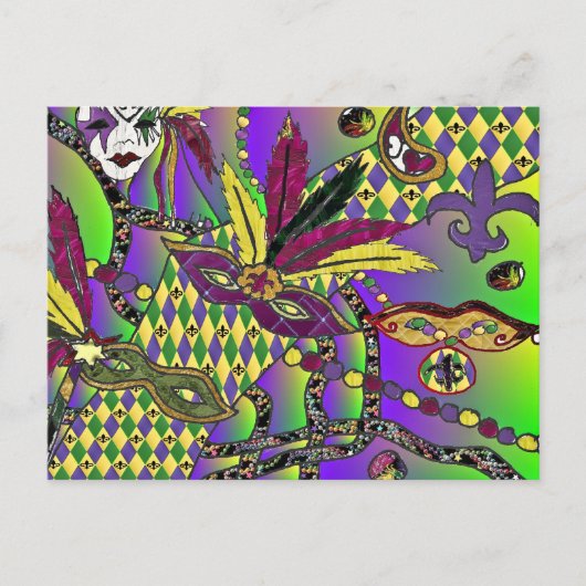 Psychedelic Feather Masks Fettdienstag Postkarte (Vorderseite)