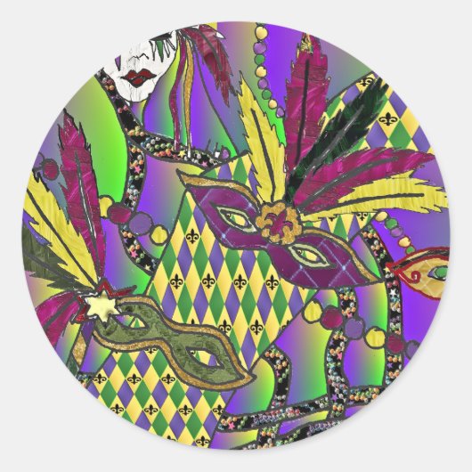Psychedelic Feather Masks Fettdienstag Runder Aufkleber (Vorderseite)