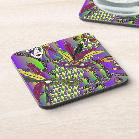 Psychedelic Feather Masks Fettdienstag Untersetzer (Linke Seite)