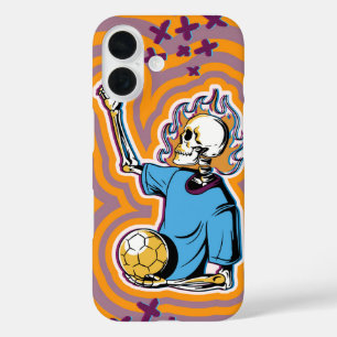 Psychedelic Flaming Soccer Skull iPhone 16 Hülle