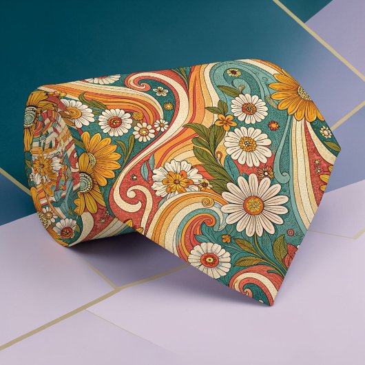 Psychedelic Floral 1970s Custom Necktie Tie Krawatte
