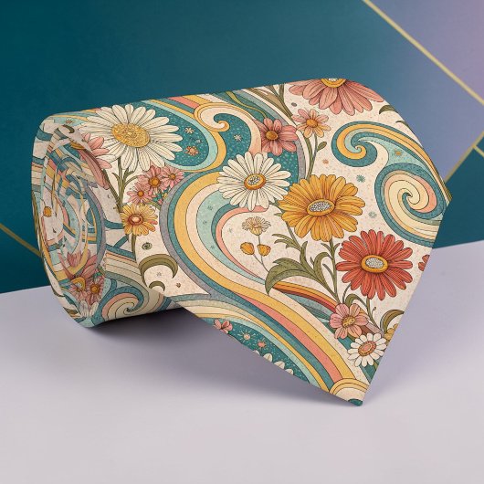 Psychedelic Floral 1970s Custom Necktie Tie Krawatte