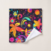 Psychedelic Floral Cosmos Badhandtuch Set (Waschlappen)