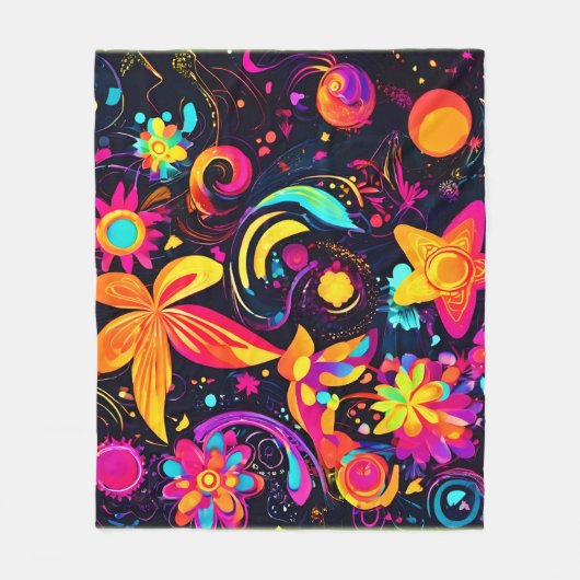 Psychedelic Floral Cosmos Fleecedecke (Vorderseite)