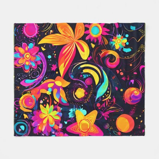 Psychedelic Floral Cosmos Fleecedecke (Vorderseite (Horizontal))