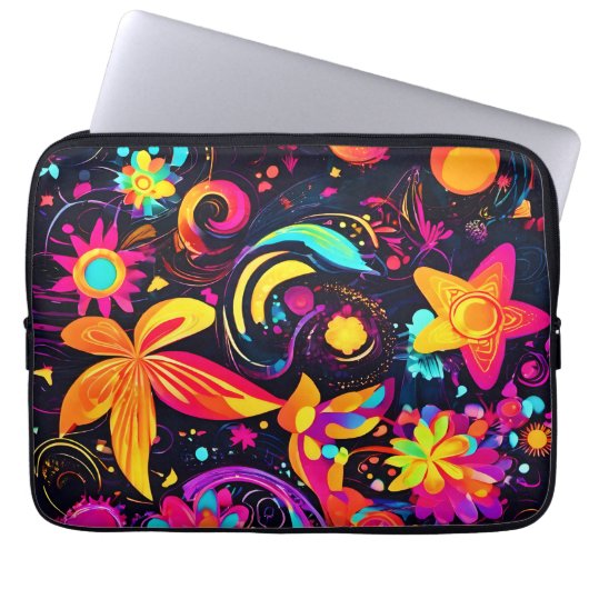 Psychedelic Floral Cosmos Laptopschutzhülle (Vorderseite)