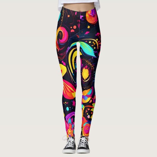 Psychedelic Floral Cosmos Leggings (Vorderseite)