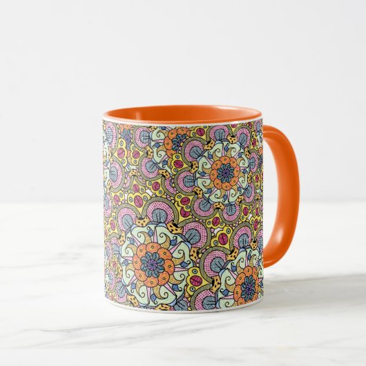 Psychedelic Floral Mandala Tasse (VorderseiteRechts)