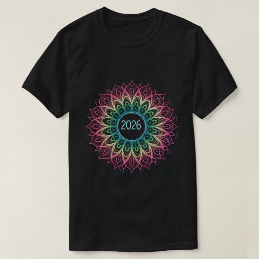 Psychedelic Fractal Mandala 2026 Design with Neon  T-Shirt (Design vorne)