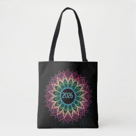 Psychedelic Fractal Mandala 2026 Design with Neon  Tasche