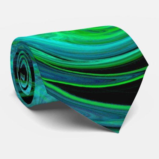 PSYCHEDELIC FRAKTAL LIGHT VORTEX, Schwarz-Grün Krawatte (Gerollt)
