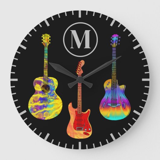 Psychedelic Funky Guitars Große Wanduhr (Vorderseite)