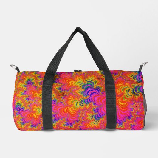 Psychedelic Funky Hippie Boho Neon Rainbow Fraktal Duffle Bag (Vorderseite)