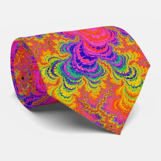 Psychedelic Funky Hippie Boho Neon Rainbow Fraktal Krawatte (Gerollt)
