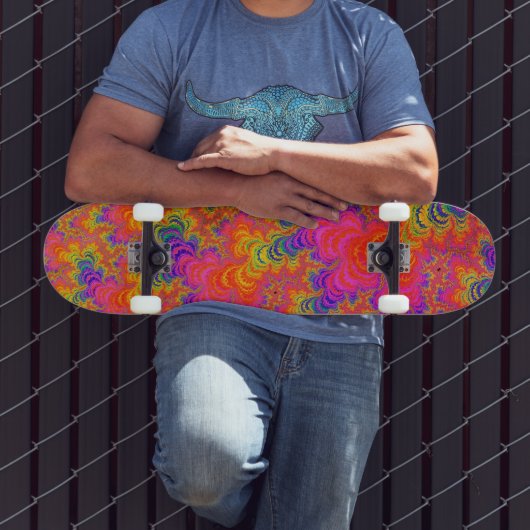 Psychedelic Funky Hippie Boho Neon Rainbow Fraktal Skateboard (Außenbereich 3)