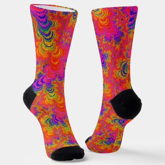 Psychedelic Funky Hippie Boho Neon Rainbow Fraktal Socken (Gewinkelt)