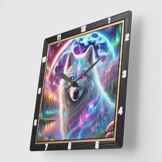 Psychedelic Galaxy Wolf Quadratische Wanduhr (Winkel)