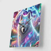 Psychedelic Galaxy Wolf Quadratische Wanduhr (Winkel)