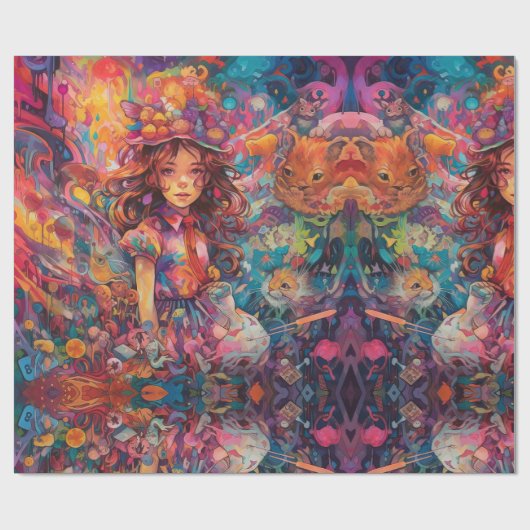 Psychedelic Girl Alice im Wunderland Theme Geschenkpapier (Flach)