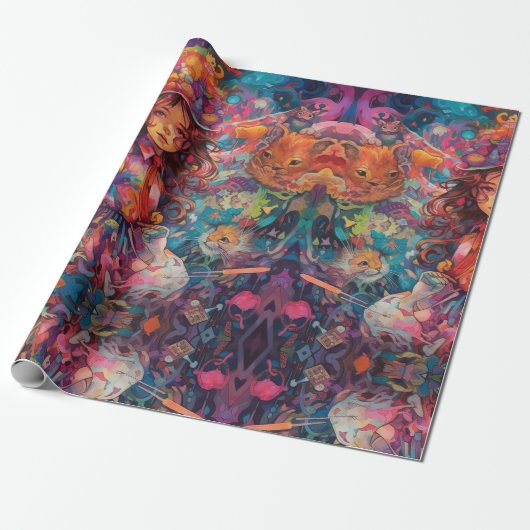 Psychedelic Girl Alice im Wunderland Theme Geschenkpapier (Ungerollt)