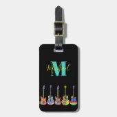 Psychedelic Gitarren Monogram Musiker  Gepäckanhänger (Vorderseite vertikal)